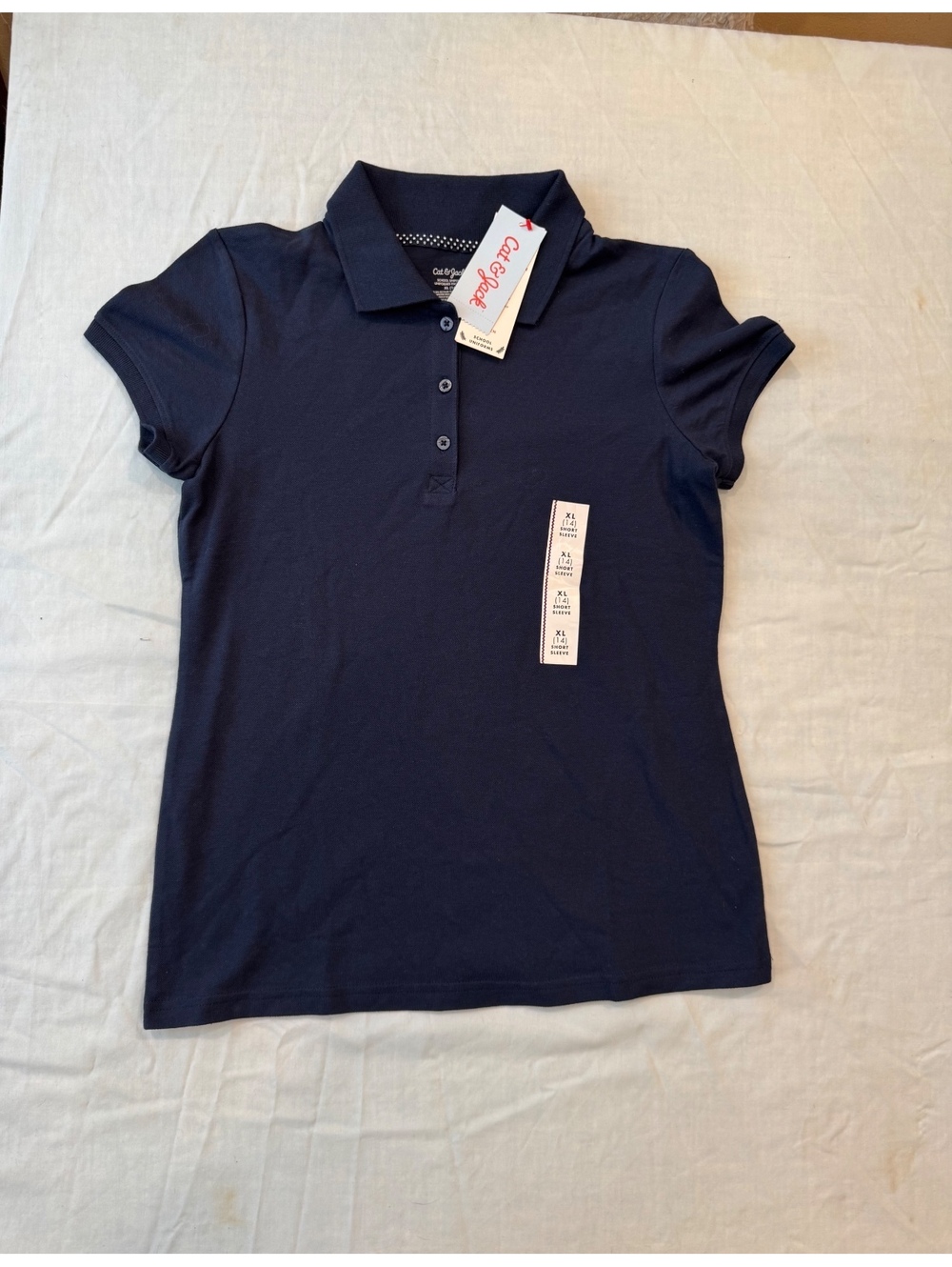 NWT Cat & Jack Girls XL 14 Navy Blue Short Sleeve School Uniform Polo Shirt